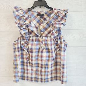 J. Crew Plaid Ruffled Blouse